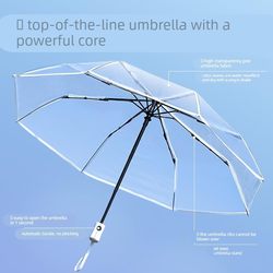Transparent Umbrella, Foldable, Suitable for Taking Photos, Stylish, High-Quality, for Women, Double, Reinforced, Large, Portable, Fully Automatic, White, Long Handle