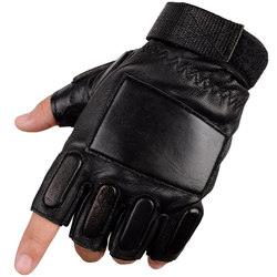 Genuine Leather Half-Finger Gloves for Men, Sheepskin Outdoor Sports Tactical Wear-Resistant Cycling Motorcycle Non-Slip Tiga Daigu Style