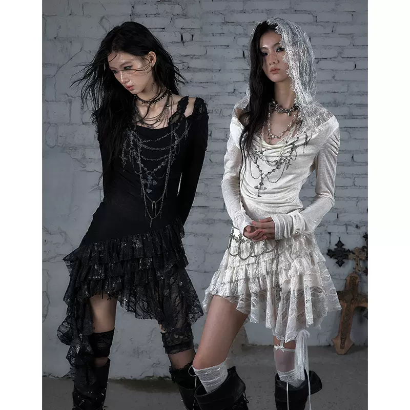 NO ROMANCE 原创设计复古正反两穿一字肩喇叭袖针织上衣长袖T恤女 NO ROMANCE 原创设计复古正反两穿一字肩喇叭袖针织上衣