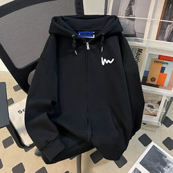 Black Retro Hooded Zipper Sweatshirt for Men, 2025 Autumn and Winter New Trendy High Street American Style Loose Niche Jacket