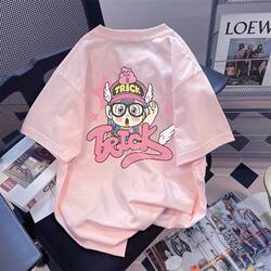 100% Pure Cotton Cartoon Cute Print Fresh Short-Sleeve T-Shirt for Men and Women, Summer Ins Sweet Loose Top