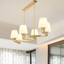 Muting American-Style Restaurant Chandelier, Light Luxury All-Copper Bar Table Lamp, Long Strip Lamp, European-Style French Retro New Dining Chandelier