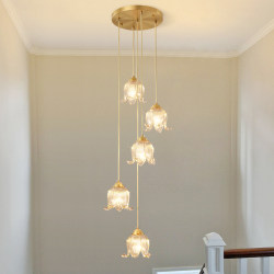 Staircase Chandelier for Duplex Villa with High Ceilings, Loft Apartment Living Room, Hollow American Minimalist French Cream Small Chandelier