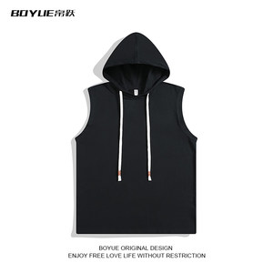 
BOYUE sports trendy brand simple pure cotton hooded solid color vest summer commuter work suit sleeveless vest men