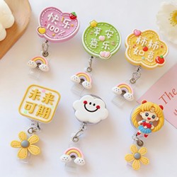 Cute Cartoon Retractable Badge Holder Clip for Student Id Card, Horizontal Transparent Work Id Badge Holder