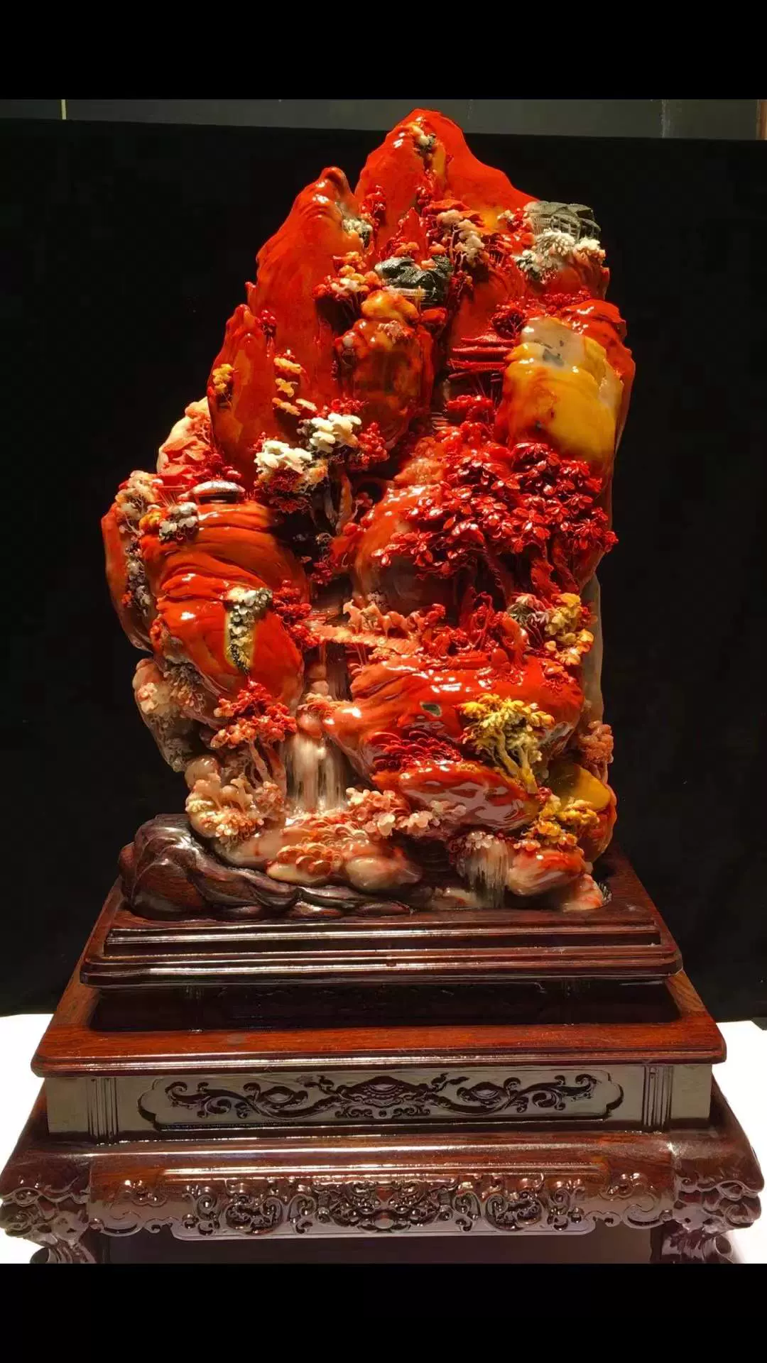 寿山石 高山石 精細彫刻 吉祥三寶 置物 賞物 擺件 古董品 底座付 長260 幅106 高130mm 重1537g  寿山石摆件价格_寿山石摆件图片- 京东