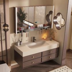 Light Luxury Mid-Century Style Rock Slab Integrated Basin Bathroom Cabinet Washbasin Vanity Bathroom Sink