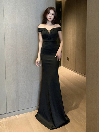 One Shoulder Fish Tail Evening Dress - Korean Style Party Gown