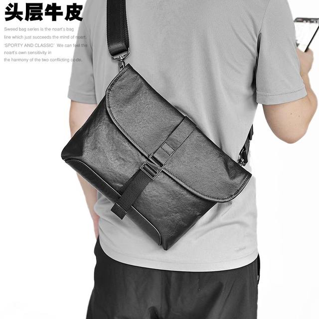 Zuosen vegetable tanned first layer cowhide crossbody bag genuine leather small bag soft leather shoulder bag (can be used as a handbag) men's casual bag