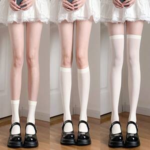 
Milk white socks for women spring and summer thin calf socks white stockings jk socks pressure to make them look slim long over knee socks lolita