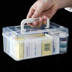 Portable Double-Layer Medicine Organizer Box, Household Transparent Emergency Medical Kit, Small Portable Medical Kit Storage Box