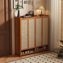 Shoe Cabinet for Home Entrance, Bamboo Shoe Cabinet with Doors, Entryway Storage Cabinet, Integrated Wall-Mounted Large Capacity Shoe Rack, Multi-Layer