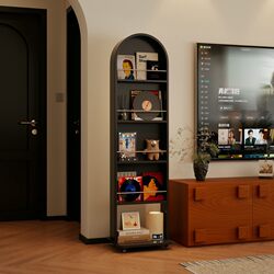 Vintage Magazine-Style Mirror, Movable Dressing Mirror for Home Use, Mid-Century Style Floor-Standing Fitting Mirror with Integrated Storage Cabinet