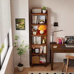 Solid Wood Narrow Bookcase Floor-Standing Integrated Storage Rack for Home Living Room Corner Gap Storage Rack Against the Wall Student Small Bookshelf