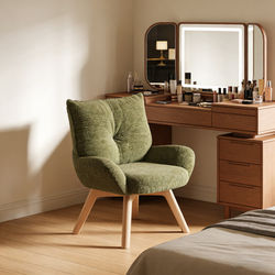 Cream-Colored Makeup Chair with Solid Wood Legs, Suitable for Home Use, Rotatable Dressing Table Chair, Dedicated Chair for Girls' Bedroom and Dressing Room