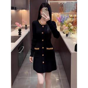 
Xiaoxiangfeng Fashion Knitted Dress Women's Autumn and Winter New High-Quality Temperament Lady's Waist Slimming A-Line Skirt