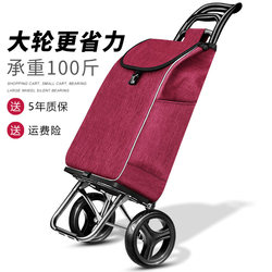 Shopping Cart, Small Pull Cart, Fabric Bag, Large Wheels for the Elderly, Can Sit On, Pull Rod, Wheeled Trolley, Trendy, Lightweight, Portable, Foldable Basket