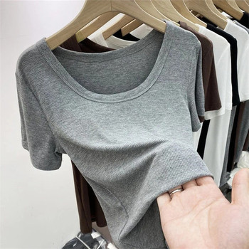 Plus size women's summer thin cool ribbed short-sleeved T-shirt