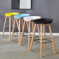 Nordic Bar Stool for Home Use, Simple Modern High Stool, Solid Wood Trendy Bar Chair, Front Desk Cafe High Stool