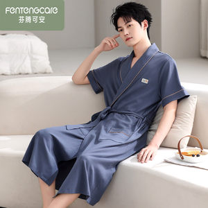 
Fenton Kean summer pure cotton men's pajamas, short-sleeved thin summer men's half-sleeved large size dressing gown bathrobe