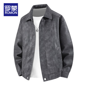 
Romon Lapel Men's Leather Jacket Top 2026 Spring New Retro Trendy Brand Loose Jacket Casual PU Leather Jacket