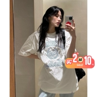 [Re コ ン 韩] Корейская версия нишевого бренда 24 Лето CVS Mai Sui Micro Circle Emelcodery Alphabet Print -Short -Sleeved T -For