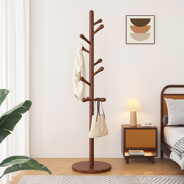Solid wood clothes hanger, floor-standing coat rack, bedroom home clothes hanger, simple vertical beech wood clothes rod, indoor bag rack
