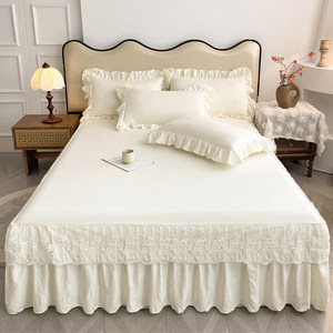 
Type A washed cotton bed skirt style bed cover single piece princess style lotus leaf lace bedside dustproof cover