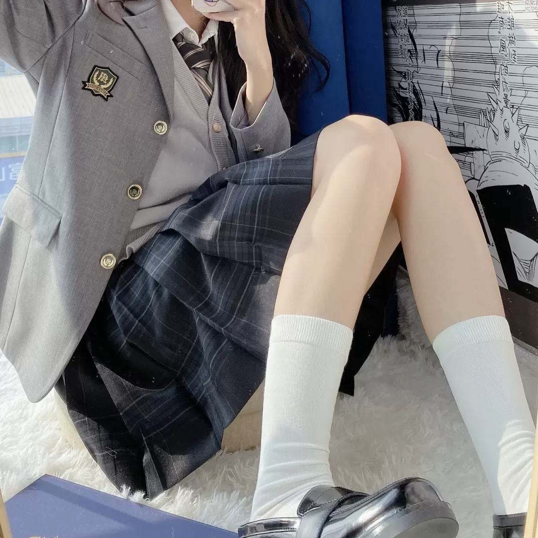 jk制服套装本佐中灰西全套正版jk碳の灰格裙套装山楂树全套百褶裙-Taobao
