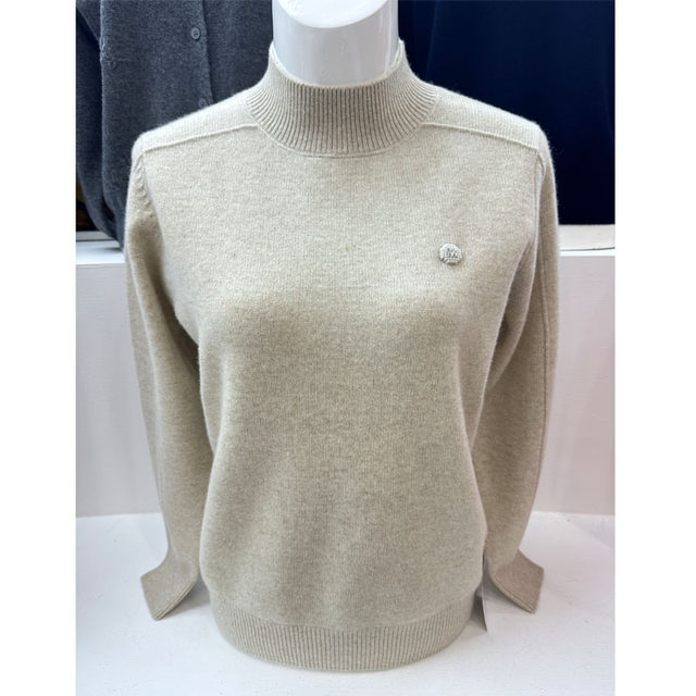 Sweater women's 2025 new inner layer snow leopard cashmere sweater women's high-end bottoming top gold enterprise large woolen sweater