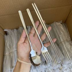 304 Stainless Steel Chopsticks, Spoon, Fork, Student Portable Tableware Three-Piece Set, Outdoor Chopsticks, Spoon, Tableware Set