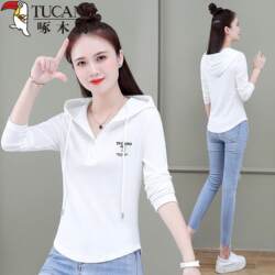 Woodpecker Popular Hooded T-Shirt for Women, Classic Print, Plus Size, New Autumn Style, Popular, Age-Reducing, Slimming Top
