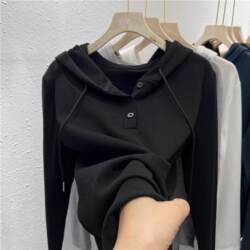 Woodpecker Genuine Solid Color Autumn New Hooded Top Long-Sleeve T-Shirt for Women 2025 Stylish Thin T-Shirt
