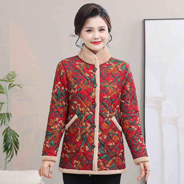 Mom's winter fashionable cotton-padded jacket, new thickened and velvet, large-size cotton-padded jacket for middle-aged and elderly people, warm and stylish jacket