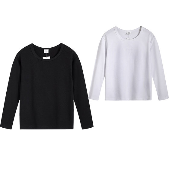 
Self-produced and sold 2026 spring and autumn new black and white solid color cotton T-shirt, long-sleeved bottoming shirt for boys and girls