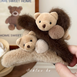 Cute Bear Plush Hair Clip, Large Size for Women, Autumn and Winter, Suitable for Thick Hair, Hair Accessory, Shark Clip, 2025 New Model