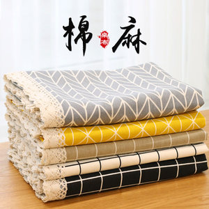 Tablecloth fabric cotton linen ins style Nordic small fresh coffee table dining table plaid desk mat rectangular lace tablecloth