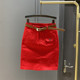 2025 spring and summer fashionable big red denim skirt women's high waist elastic mid skirt makes them look thin and one-step hip-wrapped skirt
