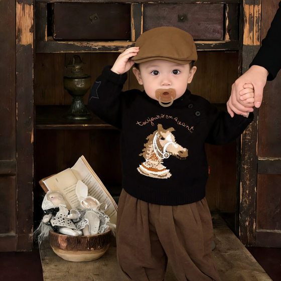 
Boys' Cute Sweater Category A Children's Suit Spring and Autumn Horse Baby Cartoon Sweater Baby Versatile Bloomers