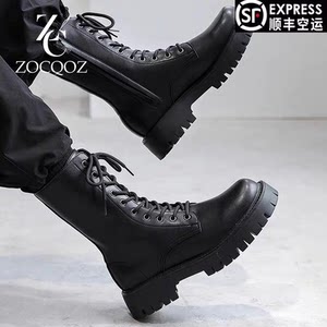 ZOCQOZ new black genuine leather Martin boots for men British style high top thick bottom increased height plus velvet workwear leather boots for men