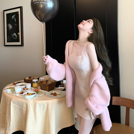 Han Yujia Pink Knitted Cardigan Women's Early Spring Loose Lazy High-End Style Western Sweater Jacket