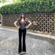 Han Yujia black high-waisted knitted pants for women draped slim fit slim flared casual trousers
