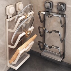 Suction Cup Pot Lid Holder, No-Drill Wall-Mounted Kitchen Storage Rack, Multifunctional Cutting Board Holder, Multi-Layer Storage Rack