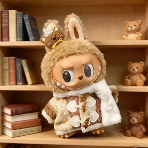 
38cm Labbubu plush doll replacement Labubu doll clothes snow horn buckle winter coat MOKOKO skirt