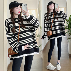 
Maternity wear spring fashion versatile slim long-sleeved striped top loose large size casual T-shirt spring sweatshirt spring