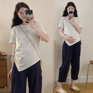 
Maternity wear summer design drawstring short-sleeved top 2026 new maternity T-shirt summer Korean style pregnancy clothes