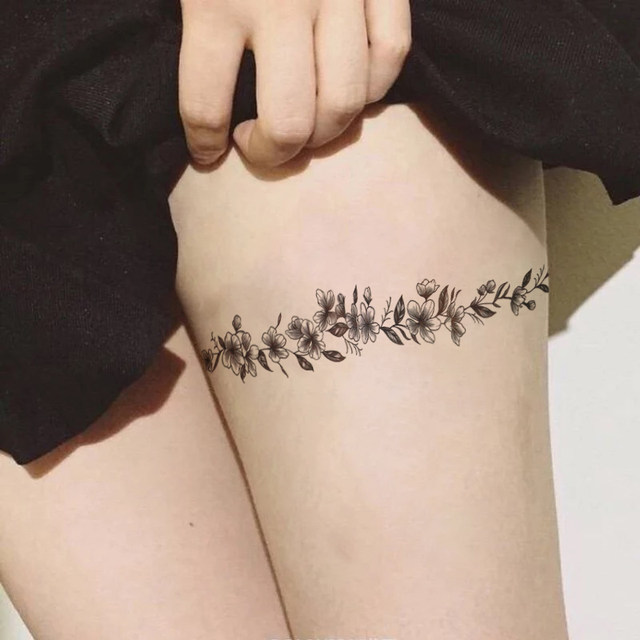 Net red thigh tattoos, waterproof men and women, vines entangled with long -lasting flower legs, net red simulation sexy big picture