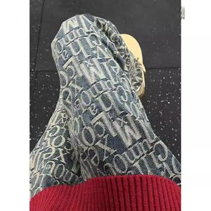 
Paris all-over jacquard jeans for men, spring niche design pants, American high street vibe straight-leg bootcut pants