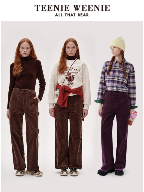 TeenieWeenie Bear Autumn and Winter Retro Simple Corduroy Long Pants Fashionable Textured Casual Pants Women's Clothing
