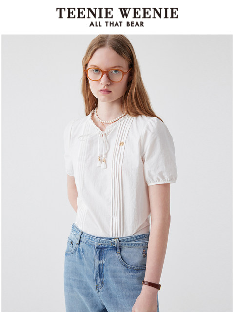 TeenieWeenie Bear Women's Shirt 2025 Summer New Style Gentle White French Girls Fashion Shirt
